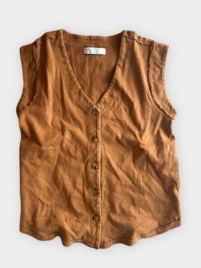 Free People FP Beach Brown Knit Vest Slouchy Boho Button Front Size XS